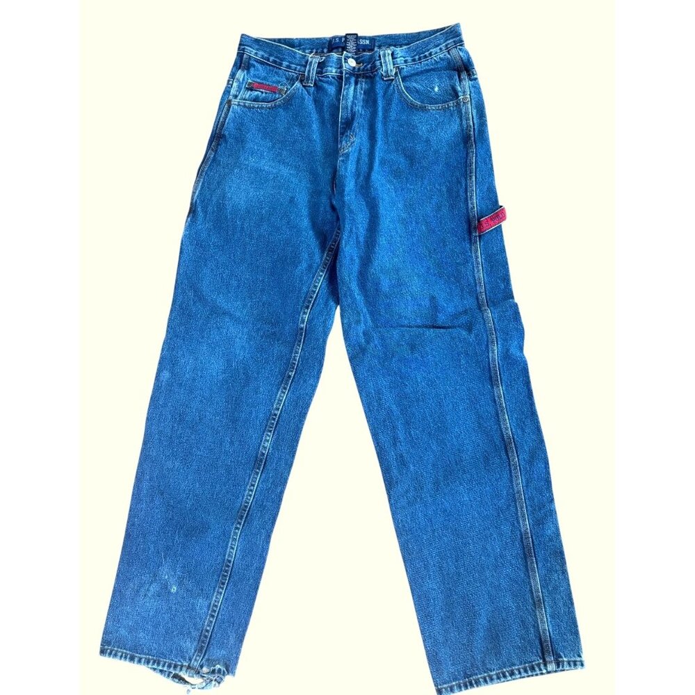 U.S. Polo Assn. Mens Distressed Relaxed Fit Blue Denim Carpenter Jeans 34 X 34